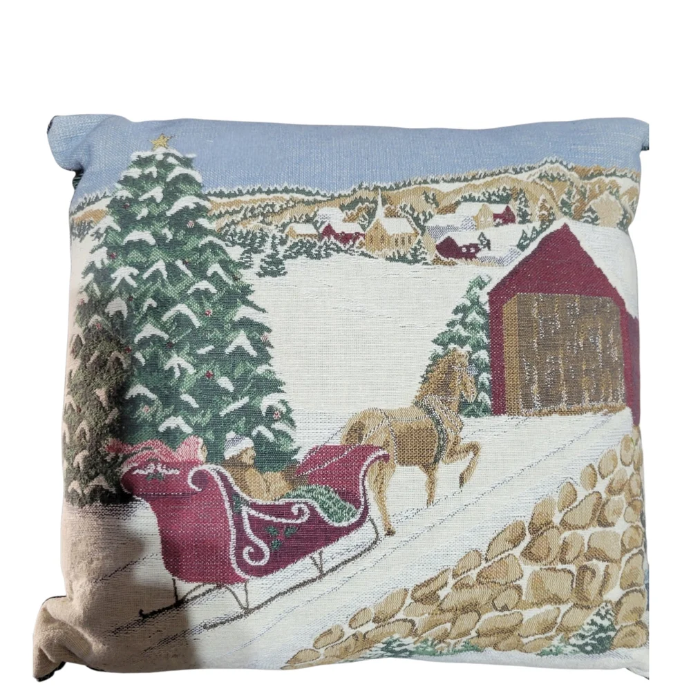 Holiday Winter Scene Decorative Throw Pillow - Red & Green